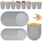 Juego de vajilla de paja de trigo, juego de platos y cuencos de 32 piezas, cubiertos, vajilla irrompible apta para microondas, para fiestas, picnic, dormitorio universitario, campamento (gris)