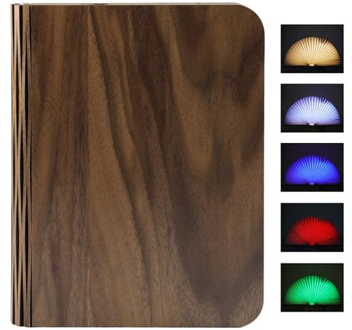 VORRINC Hölzerne Buchlampe Faltbar mit Farbwechsel 5 Farben, Stimmungslicht, Buch Lampe, Nachttischlampe, Dekorative Lichter/Nachtlichtmit 2000 mAh Akku Lithium, USB Aufladbare, Ideal für Geschenk