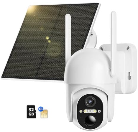 NUASI 4G LTE Security Camera Outdoor Wireless, No WIFI Security Camera, Solar Wireless CCTV Camera Outdoor with PIR Motion Detection, 4G Camera with 2K HD PTZ Night Vision, IP66, White