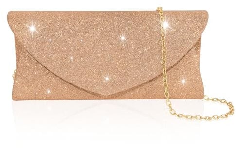 Toptime Women's Clutches, Glitter Sequin Handbags with Detachable Chain, Luxury Evening Clutch Bags for Ladies, Sparkling Envelope Small Shoulder Bag for Party, Banquet, Formal Dating (Rosegold)