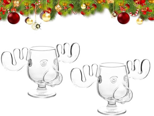 Weihnachtliche Eierlikör-Elch-Tasse, Weihnachtsurlaub-Elch-Glas, sichere Verpackung, transparent, 240 ml, Kaffeetassen, Geschenke für Familie und Freunde (2 Stück)