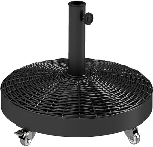 Outsunny Base para Sombrilla Redonda Soporte para Parasol con Ruedas Pie para Sombrilla con Relleno de Cemento Peso 25 kg para Jardín Terraza Negro