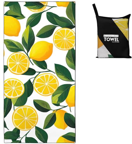 HommomH Strandtuch 90x180 cm Groß Sandfrei Badetuch Schnell Trocknendes Mikrofaser Bedrucktes mit Zitrone Motiv