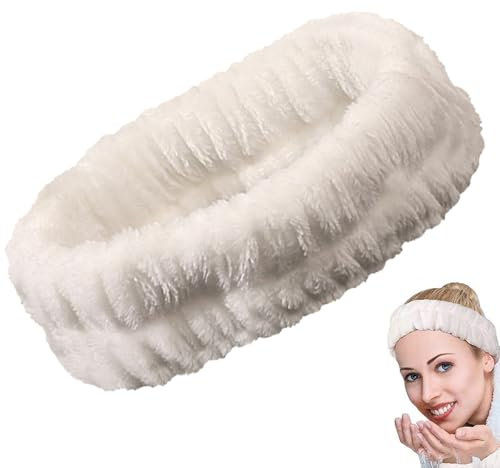 Sugeru Bandeau Maquillage, Bandeau Maquillage Cheveux Femme, Bandes de Poignet Faciales en Flanelle pour Femme, ÉLastique Bandeaus Soin Visage pour Lavage du Visage (Blanc, L)