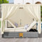 Chaise Longue de Jardin Lit Double avec Rideau d'ombrage, Salon de jardin en Rotin Résistant aux Intempéries avec Coussins Crème et Table Pliante, Mobilier d'extérieur pour Salon, Balcon et Jardin