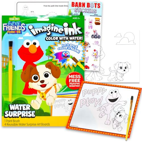 Sesame Street Paint with Water Set for Kids, Toddlers Age 3+ - Bundle with 16 Page Cute Cartoon Animal Mess-Free Water Coloring Book for Ages 3 4 5 6 7 8 Plus More | Sesame Street No-Mess Arts and