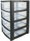 Mini 4 Drawer Plastic Storage Tower - Compact Desktop Organiser with Clear Drawers for Makeup, Toiletries, Stationery - Lightweight & Durable Storage Tower - Pink, Blue or Black, 40x26x19cm (Black)