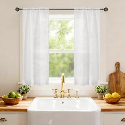 Ystyle Tende per Interni Effetto Lino 2 Pezzi, 70x240 CM, Bianco | Tenda Trasparente con Trama a Croci, Curtains Voile con Tasca, Moderna Leggere Eleganti per Camera da Letto e Soggiorno