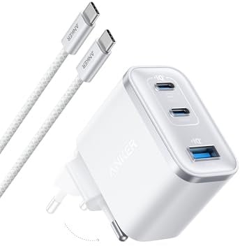 Anker Nano Ladegerät, 3-Port-Netzteil mit ultraschneller 70W Leistung, kompakt & stylisch, für iPhone 17/Pro/Pro Max/iPhone Air/16/15, MacBook Air, iPad, Pixel, Galaxy und mehr