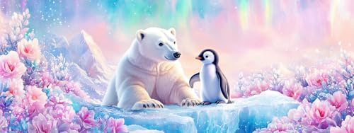 Bimkole Groß 5D Diamond Painting Kits Zubehör Bär, Tier-Pinguine Diamant Malerei Kit Voll Runde Bohrer Malen nach Zahlen Malerei Stickerei Kreuzstich Diamond Dekoration 30x80 cm