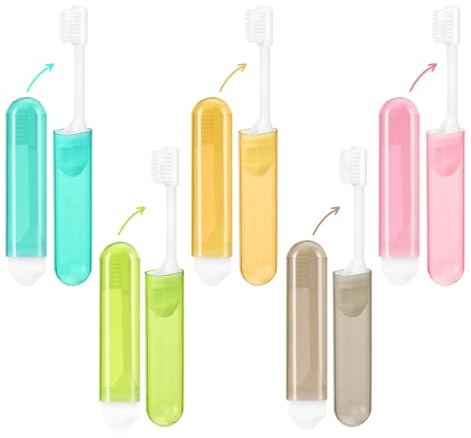 5 Stück Foldable Travel Toothbrush, Reisezahnbürste mit Schutzhülle für Faltbare Zahnbürste, Ideal für Camping, Urlaub & Unterwegs, Erwachsene & Kinder