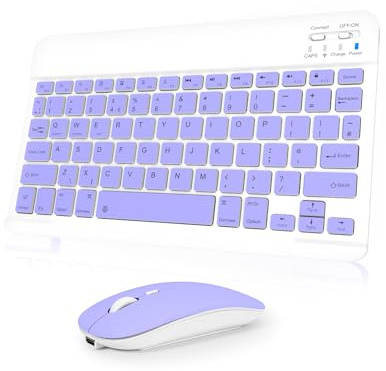 Nsyee 7-Color Bluetooth Keyboard and Mouse for iOS/Windows/Android | UK Layout Wireless Keyboard and Mouse, Backlit, Rechargeable & Quiet Typing, Slim & Portable Design, Wide Compatibility