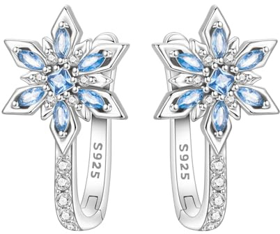 Cycuff 925er Sterlingsilber-Creolen Bunte Zirkonia-Schmuckohrringe für Damen Set Ohrringe Geschenke für Sie (Snowflake Hoop Earrings)