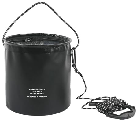 Live Bait Bucket - 4L Drawstring Fish Bucket, Portable Fishing Lures Container & Storage Pail | Fishing Buckets For Boat, Kayak, Beach, Camping, BBQ, Grilling, Outdoor Fishings Bass, Crab & Minnow Kee