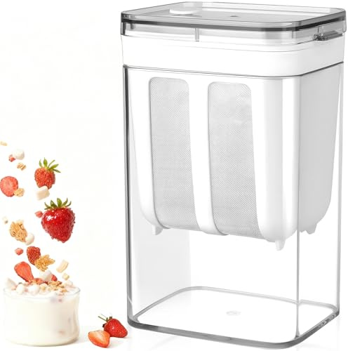 Colino Yogurt Greco con Rete Maglie Fine e Coperchio, Separatore Siero Acciaio Inossidabile 1100ml, Erogatore Yogurt Filtro Latte Yogurtiera Macchina Fltro Riutilizzabile per Soia Succhi Filtrare