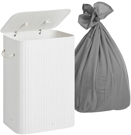 Relaxdays Wäschekorb mit Deckel, 2 Fächer, Bambus, 105 l, faltbar, HxBxT: 63x52x32 cm, Wäsche Sortiersystem, Farbwahl | HxBxT: 63 x 52 x 32 cm, Wäsche Sortiersystem