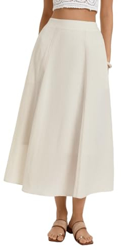 Kate Kasin Women's Summer A Line Skirts High Waist Flowy Maxi Skirt Elegant Long Lyocell Linen Skirt with Pockets White M