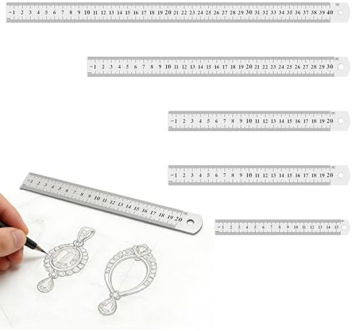 5 Stück Edelstahl Lineal Set 15/20/30/40 cm doppelseitige Skala | Edelstahl robust; präzise, gut ablesbar; doppelseitige Skala; entgratete Kanten; für Schule/Büro/Zeichnen/Messen