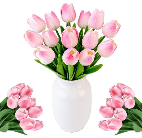 12 Tulipani Finti Fiori Artificiali con Stelo in Ferro Fiori Primaverili Finti Perfetti per Decorazioni Casa, Matrimonio Bouquet Fiori Finti da Interno（Rosa pesca) | Tulipani artificiali rosa, bouquet eterno per matrimonio e primavera, decorazione da tavolo (rosa)