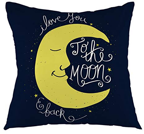 oFloral I Love You to The Moon and Back Romantic Quote Throw Pillow Cover Square Cushion Case Home Decorative for Sofa Couch Car Bedroom Living Room 18 x 18 inch Black Yellow White