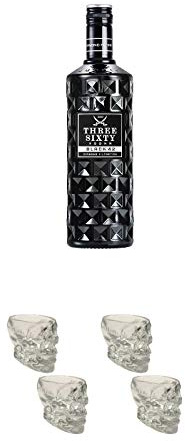 Three Sixty Black 42 Vodka 1,0 Liter + Wodka Totenkopf Shotglas 2 Stück + Wodka Totenkopf Shotglas 2 Stück