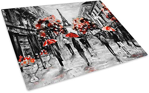 Black White Red Paris Retro Glass Chopping Board Kitchen Worktop Saver Protector
