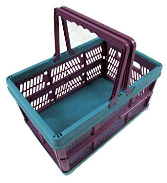 Plastic Shopping Basket with Handles Small (Grocery Supermarket Collapsible Folding)