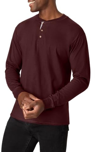 Hanes mens Beefy Long Sleeve Three-button Henley Shirt, Mulled Berry, X-Large US