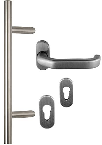 WeRo Edelstahl Haustür Griff- Beschlag- Set in verschiedenen Ausführungen Maß L:1000/ Maß B:700mm