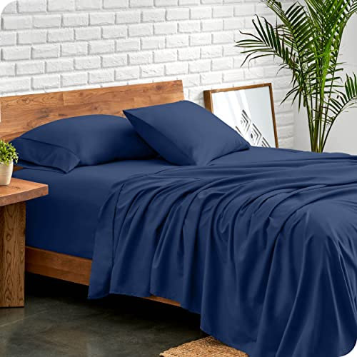 Bare Home Double Sheet Set - 1800 Ultra-Soft Microfibre Double Bed Sheets - Hydro-Brushed - Deep Pocket - 4 Piece Set - Fitted Sheet, Flat Sheet, and 2 Pillowcases - Bedding Sheets (Double, Dark Blue)