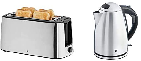 WMF Bueno Pro Toaster Langschlitz mit Brötchenaufsatz, 4 Scheiben, XXL Toast, 6 Bräunungsstufen, 1550W & Stelio Wasserkocher Edelstahl 1,7l, elektrischer Wasserkocher mit Kalkfilter, 2400 W