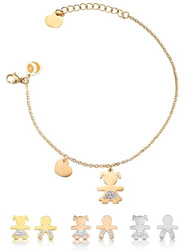 inSCINTILLE Armband Damen Edelstahl mit Baby-Anhänger, Schwangerschaft Anhänger Mama Armband (Baby-Gelbgold)
