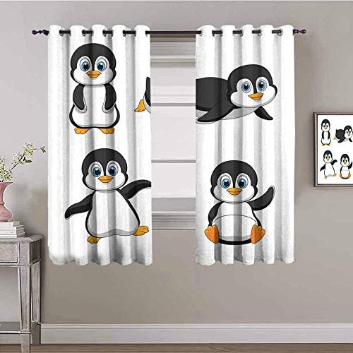 LTHCELE Blickdicht Vorhang für Schlafzimmer - Einfach süß Tier Pinguin - 3D Druckmuster Öse Thermisch isoliert - 140 x 160 cm - 90% Blickdicht Vorhang für Kinder Jungen Mädchen Spielzimmer