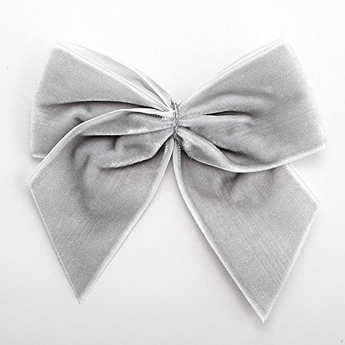 Italian Options Large Velvet Ribbon Bows, Self Adhesive Christmas Tree Bows for Crafting, Gift Wrap, Decorations, Wreaths, Cake Décor, Crafts, Hair Bow, Floristry, Silver, 6 Pack, 10 cm