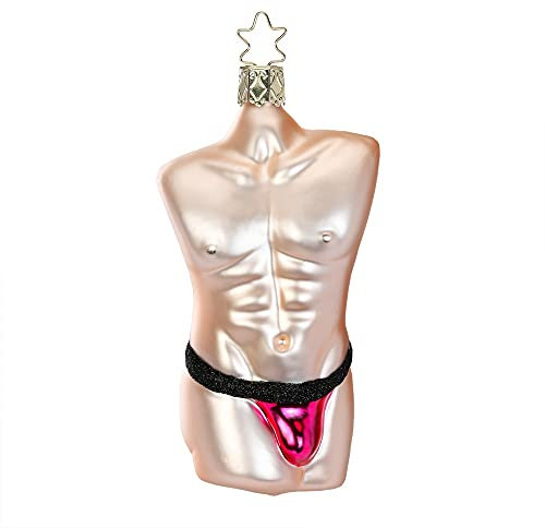 INGE-Glas Manufaktur Christbaumschmuck 10025S020 Man in Pink 11,5cm | Weihnachtskugel Männertorso Sixpack | Handgemacht in Deutschland