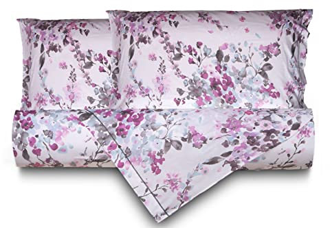 Smart Deco Home Set copripiumino federe letto parure copripiumino stampa fantasia 100% cotone Made in Italy MATRIMONIALE FIORI VIOLA