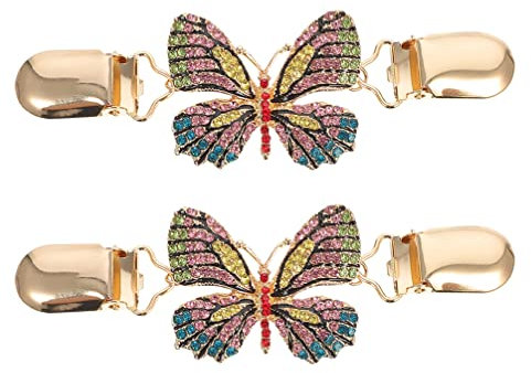 ABOOFAN 2 Stücke Emaille Damen Schal Kragen Pullover Clips Gold Schmetterlinge Strass Cardigan Clip Strickjacke Clips Kette Verschluss Metall Brosche Pin Frauen Geschenke Sweater Bluse Jacke