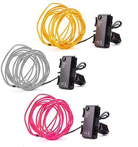 NCC-Licht 3 x LED Neon Farbset formbares Neonlichtband 3 x 3 Meter IP44 mit 6 x AA Batterien Gelb Kaltweiß Rosa mit Schalter & 6h Timer
