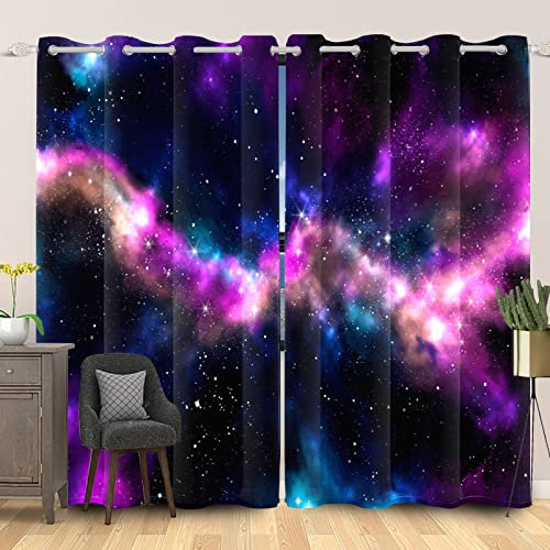 SDOTPMT 117x138cm Galaxis Fenstervorhang Weltraum Lila Sternenklar Nacht Himmel Fenstervorhänge Universum Planet Blickdichte Vorhänge für Schlafzimmer Thermisch isoliert Vorhang, 2 Stücke