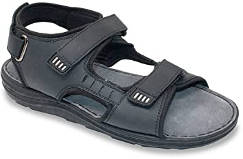 Pegasus Men's Leather Wide Fit Sandals with Adjustable Touch Fasten Straps & Soft Cushioned Footbed Black 9 UK