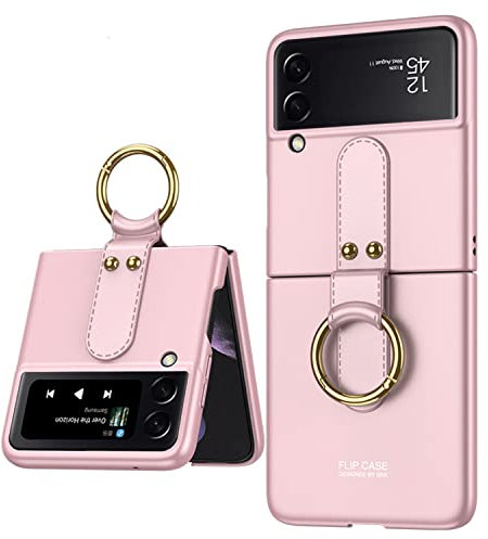 YukeTop Custodia per Samsung Galaxy Z Flip 4 Cover, Rigido per PC, Porta Anelli, a Prova di Caduta, Cover Protection per Samsung Galaxy Z Flip 4.Rosa