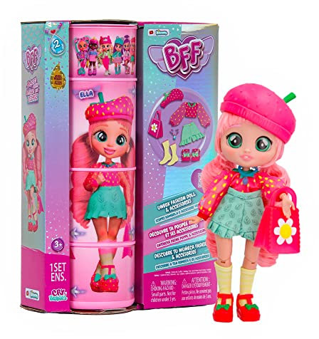 BFF by Cry Babies S2 Ella Modepuppe zum Sammeln mit Langen Haaren, Stoffkleidung und 9 Accessoires, Spielzeuggeschenk für Mädchen und Jungen + 5 Jahre