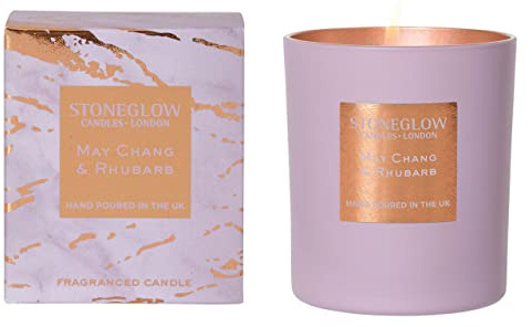 Stoneglow Luna May Chang & Rhubarb Scented Candle Boxed Tumbler 220g | 40 Hours Burn Time, Long Lasting Fragrance, Mineral Wax, Candles Gifts for Women & Men, Premium Cotton Wick, Made In The UK