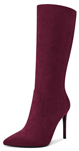 Castamere Donna Alto High Tacco Heel 10 CM Heels a Punta Cerniera Metà polpaccio Stivali da Matrimonio Ufficio Sexy Dress Stivali Rosso 38 EU