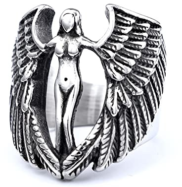 AMDXD Personalisiert Hochzeit Ringe Herren, Edelstahl Eheringe Engel Flügel Herrenringe für Frauen, Silber
