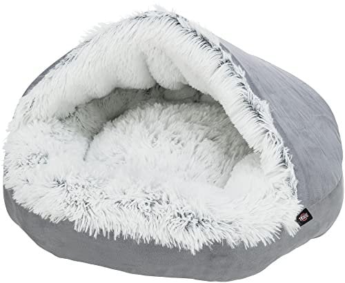 TRIXIE besonders kuscheliges und rutschfestes Höhlenbett für Hunde Harvey, RUND, Ø 55 cm, GRAU/WEIß-SCHWARZ mit fest integriertem Kissen - 38036