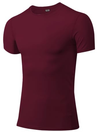 Men's Athletic Compression Base Layers Sport Shirts Short Sleeve Workout T-Shirt Cool Dry Undershirts Gym Running Tops, 1 Pack-wine, XL
