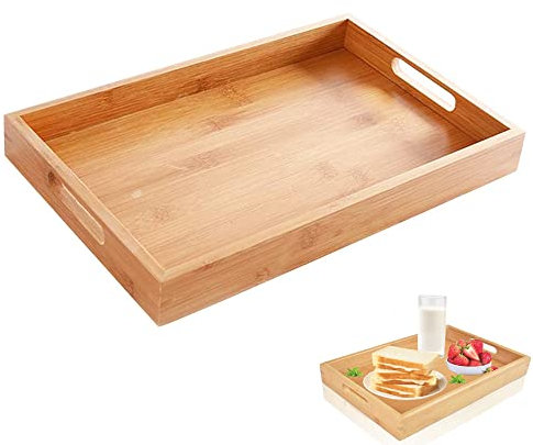 Bandeja de Madera Con Asas, Grande y Rectangular, Para Servicio de Cocina, Pan, Fruta, Té (40 x 29 x 4,3 cm)