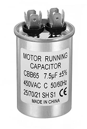 PATIKIL Cbb65 7.5Uf Fonctionner Condensateur, 7.5Mfd 1pcs Ac 450V Aluminium Boîtier avec 2 Terminal pour Air Climatiseur Compresseur Moteur Chaleur Pompe Condenseur,1.56 X 2.34pouce