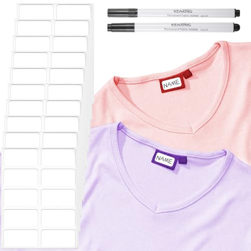 100pcs No-Iron Clothes Labels for Kids Wash Writable Self Adhesive Name Labels Clothing Labels, 2 Permanent Fabric Markers Waterproof Name Labels Name Sticker Laundry Label for Daycare School